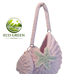 Sac à bandoulière en crochet fait main motif coquillage, design étoile de mer coloré, sac de plage d'été, sac fourre-tout en fil écologique, fournisseur Vietnamien - Product Image 3