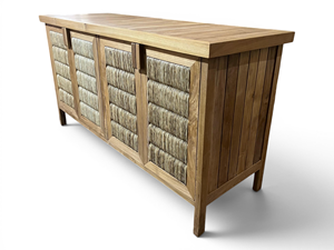 Unfinished Plantation Solid Teak Wood <b>Sideboard</b> with 4 Woven Seagrass Doors Solid Wood Tall Kitchen <b>Sideboard</b> for Living Room an - Product Image 4