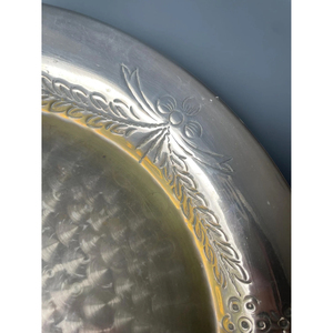 Plateau de service vintage en métal gaufré, forme ronde, décoratif, pour thé, café, collations, accessoires de table pour la maison et l'hôtel - Product Image 6