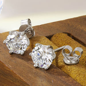 Pendientes de Diamantes de Corte Brillante Chapados en Rodio de Lujo, Joyería de Boda Unisex, Color E, Piedra Natural, Tachuelas Cuadradas, Oro Sólido de 18K - Product Image 5