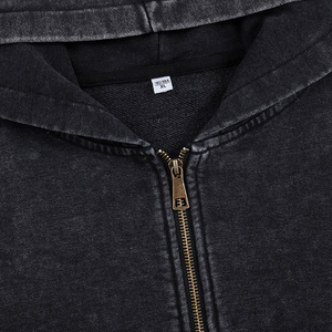 <b>Men's</b> Oversized Solid Color Hooded <b>Zip</b>-Up Sweatshirt Casual Wear 100% Cotton French Terry Washed Finish Winter Style French - Product Image 4