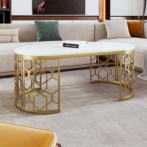 Mesa de Centro Ovalada Moderna con Patrón Recortado, Marco de Acero Inoxidable de 47.2 Pulgadas, Diseño Metálico Elegante - Product Image 4