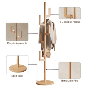 Modern design wooden coat stand cherry finish clothes tree with round base minimalist entryway customized options - Product Image 2