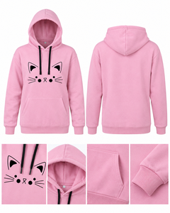Sweat-shirt à capuche rose motif chat pour homme, coupe oversize décontractée, en polaire, avec poche avant, design dessin animé, écologique, respirant, hiver - Product Image 1
