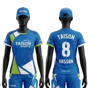 Maillot de badminton pour femmes, tissu polyester respirant de qualité supérieure 180 GSM, design à panneaux bleu, blanc et vert, sublimation, logo personnalisé - Product Image 1