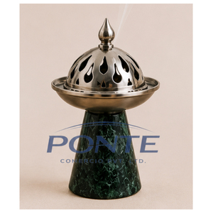 Green Marble Incense Burner with Metal Dome Lid Teardrop Carved Bakhoor Holder Arabic Mubkhar Oud Censer For Home <b>Decor</b> - Product Image 1