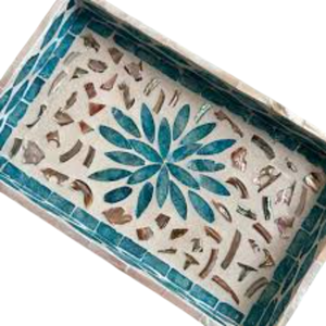 Plateau de service rectangulaire en nacre fantaisie, plateau en bois pour table basse, plateau décoratif de luxe fait main avec poignées - Product Image 1