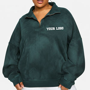 Sweat-shirt à fermeture éclair quart de tour en molleton de coton biologique épais de haute qualité, délavé à l'acide, avec logo imprimé personnalisé, tendance - Product Image 4