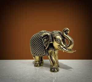 Figurine d'éléphant en laiton artisanale (unitaire) – Finition antique – Statue décorative d'éléphant pour la maison et le bureau - Product Image 2