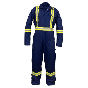 Combinaisons de travail unisexes bleu marine réfléchissantes et respirantes en coton, uniformes de sécurité industrielle avec bandes jaunes pour une utilisation intensive - Product Image 1