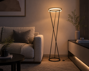 Lampadaire en fer en promotion, design nordique moderne et minimaliste, pour hôtel, lecture et éclairage sur pied, LED 21,5W CRI≥80, intensité variable - Product Image 1