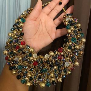 สร้อยคอผู้หญิงสไตล์โบฮีเมียนหลากสีประดับลูกปัดทำมือ ไข่มุกเทียม คริสตัล พลอยเทียม ชุบเงินโบราณ โรแมนติก - Product Image 4