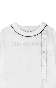 Manches longues blanc soie coton bébé fille pyjamas respirant vêtements de nuit décontractés ligne noire été/automne maison porter des pantalons longs pour - Product Image 5