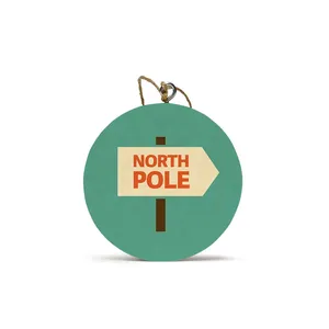 Ornement de Noël rond en bois, motif Pôle Nord, fait main, peint, artisanat naturel, à suspendre pour sapin - Product Image 2