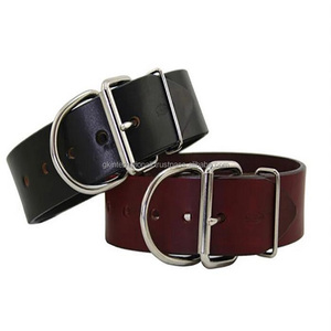 Collier pour chien en cuir de qualité supérieure marron très lourd et épais avec boucle à ardillon en acier inoxydable nickelé et anneau en D - Product Image 5