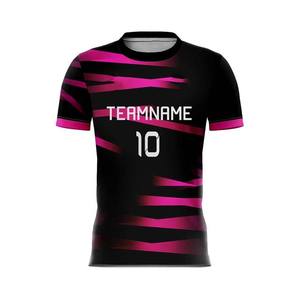 Camiseta de Fútbol Deportiva Personalizada con Diseño Profesional, Sublimada, con Rayas Rosas, para Hombre, Manga Raglán Corta - Product Image 3