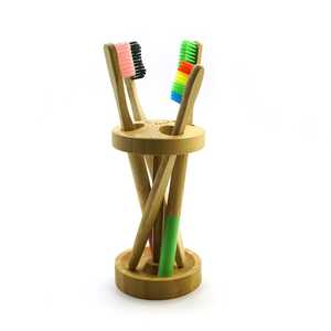 Wooden toothbrush and <b>toothpaste</b> <b>holder</b> with multi slot bamboo organizer for bathroom accessories storage - Product Image 5