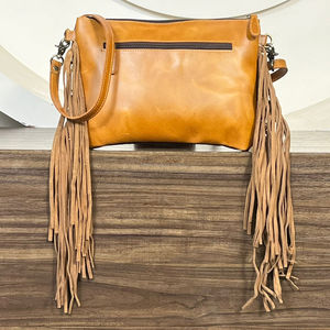 Premium New Hot Selling Handcrafted Genuine Cowhide <b>Leather</b> Fringe Sling Bag Floral <b>Tooled</b> Fashionable Perfect For Women's - Product Image 5