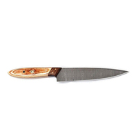 Couteau de chef personnalisé UM STEEL NS-0002-SA en acier Damas forgé à la main, acier inoxydable 440C, lame aiguisée de 7 pouces, manche en bois, étui en cuir