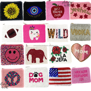 Pochette à monnaie perlée tendance pour amoureux des animaux, faite main avec perles de rocaille brodées, mini sac à main pour maman de chien avec fermeture éclair et sangle chaîne, cadeau promotionnel - Product Image 3