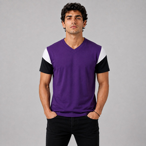 T-shirt à col en V pour homme, manches courtes, 100% coton, couleur unie, tricoté, coupe classique, décontracté, écologique, respirant, service OEM - Product Image 3