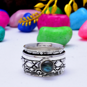 Labradorite <b>Spinner</b> <b>Ring</b> 925 Sterling Silver Fidget <b>Ring</b> Handmade Meditation Jewelry for Women - Product Image 2