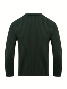 Mens Premium Ribbed Knit <b>Polo</b> Shirt Long Sleeve Slim Fit Buttonless V <b>Neck</b> Solid Color Textured Casual Men Pullover <b>Sweaters</b> - Product Image 6