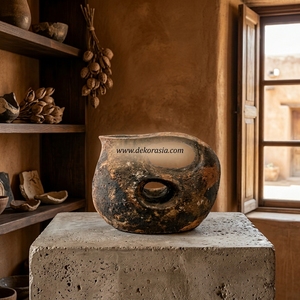 Vase Pichet Rustique en Terre Cuite Marron Rociar, Jug en Céramique Faite à la Main avec Double Poignée Découpée, Récipient Décoratif B2B - Product Image 2