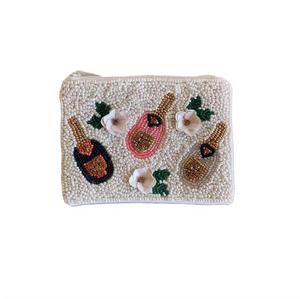 Porte-monnaie de Noël personnalisé brodé avec fermeture éclair, perles rouges et vertes, motif floral perlé, style enveloppe - Product Image 1
