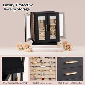 360 Degree Rotating Jewelry Box with 5 Drawers Black Cabinet and Pink Velvet Interior 5-Drawer Organiser - Product Image 4