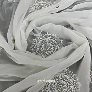 Tela de Georgette viscosa pura con diseño Moti transpirable bordado de perlas estilo a cuadros tejidos - Product Image 3