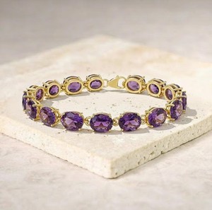Pulsera con Dije de Amatista Natural de Corte Ovalado para Ella, Plata de Ley, Chapado en Oro de 18K, Joyería de Gema Púrpura Elegante y de Lujo - Product Image 3