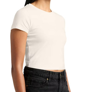 Camiseta Corta de Punto para Mujer, Nueva, Ajustada, Cuello Redondo, Básica, Lisa, Suave, Elástica, Informal, de Verano - Product Image 2