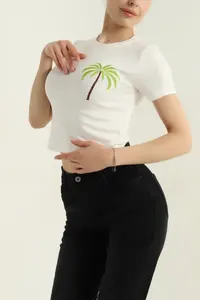 Camiseta personalizada lisa, informal, de manga corta y duradera para mujer, camiseta con logotipo personalizado para mujer, tela de alta calidad, camiseta para mujer - Product Image 2