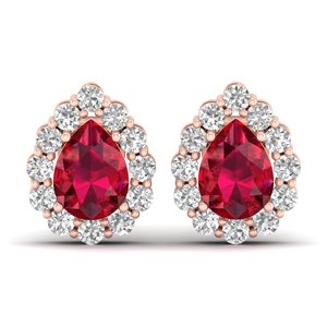 Boucles d'oreilles clous REYES en or massif 14 carats de qualité supérieure, diamant certifié IGI taille poire 1,03 carat, pierre précieuse rubis, fermoir à vis - Product Image 2