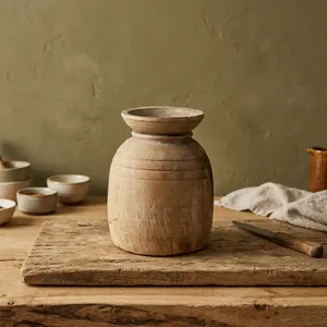 Vase à fleurs en bois vintage himachali, fait main, rustique, décoratif, pour suspendre au mur, pots à fleurs, décoration intérieure - Product Image 3