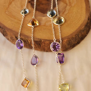 Collier en chaîne avec pierres semi-précieuses multiples serties, en argent sterling 925, style tendance, vente en gros - Product Image 6