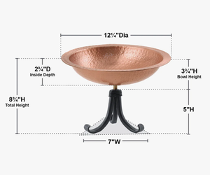 Nouveauté : Bac à oiseaux en cuivre martelé de qualité supérieure avec petit piédestal en fonte pour jardin et pelouse - Product Image 2