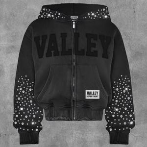 Sudadera con capucha Valley Department con cremallera, de forro polar oversize, estilo streetwear, negra, unisex, para otoño, manga regular - Product Image 1
