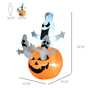 Decorazioni Gonfiabili di Halloween in PVC da 6 Piedi con LED, Jack O' Lantern e Fantasmi di Zucca per Esterni, Giardino e Prato - Product Image 3