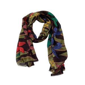 Pañuelo para la cabeza de mujer de marca de lujo superventas, bufanda Hijab de invierno de lino y algodón con estampado de flores de hibisco rojo esmeril, bufandas versátiles - Product Image 1