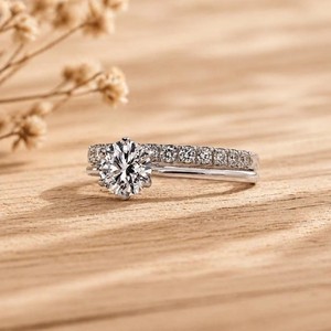 Diamant de laboratoire rond solitaire à griffes en or massif 10K 14K 18K, certifié IGI, clarté DEF VS VVS, demi-éternité, double bande - Product Image 6