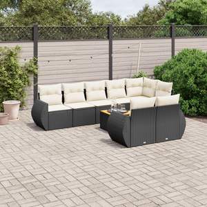 Conjunto de Sofás Modulares Grandes de Ratán PE Negro y Blanco Crema para Jardín, Muebles Modulares Modernos - Product Image 1