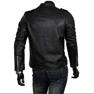 Custom Logo <b>Men's</b> Genuine <b>Leather</b> <b>Jacket</b> Stand Collar Zipper Closure Slim Fit Solid Color Waterproof High Street Autumn Style - Product Image 2