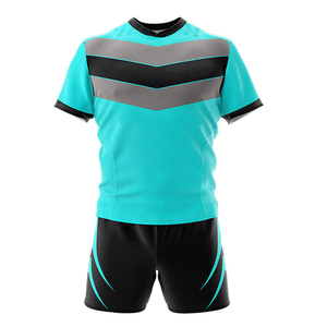 Seragam Rugby Pria Baru Warna Turquoise Hitam Lengan Pendek Bahan Polyester Penyerap Keringat Model Atletis Cocok untuk Semua Musim Jersey Cetak Sublimasi - Product Image 2