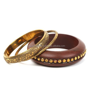 Brazaletes de madera a granel con incrustaciones decorativas de metal joyería de madera natural al por mayor para mujer accesorios de moda modernos - Product Image 5