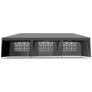 Carpa, Gazebo y Pérgola Plegable de 8 Lados, 3x9m, con Estructura de Tela Oxford Blanca, 8 Bolsas de Arena y Bolsa de Sujeción - Gris Oscuro - Product Image 1
