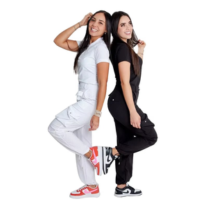 Ensembles de blouses médicales pour femmes, uniformes d'hôpital, coton et polyester tissé, blouses médicales pour infirmières, noir et blanc, ensemble deux pièces - Product Image 1