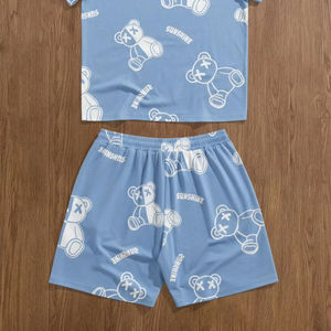 Conjunto de Dos Piezas Personalizado con Logotipos, Verano, Unisex, Poliéster/Algodón, Lavado Ácido, Conjunto Deportivo, Camiseta y Pantalones Cortos - Product Image 1