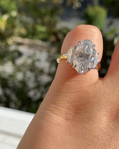 3 Carat Oval Cut <b>Diamond</b> with Two Tapered Baguette Side Stones Knife Edge Basket Set Engagement <b>Ring</b>, IGI Certified - Product Image 5
